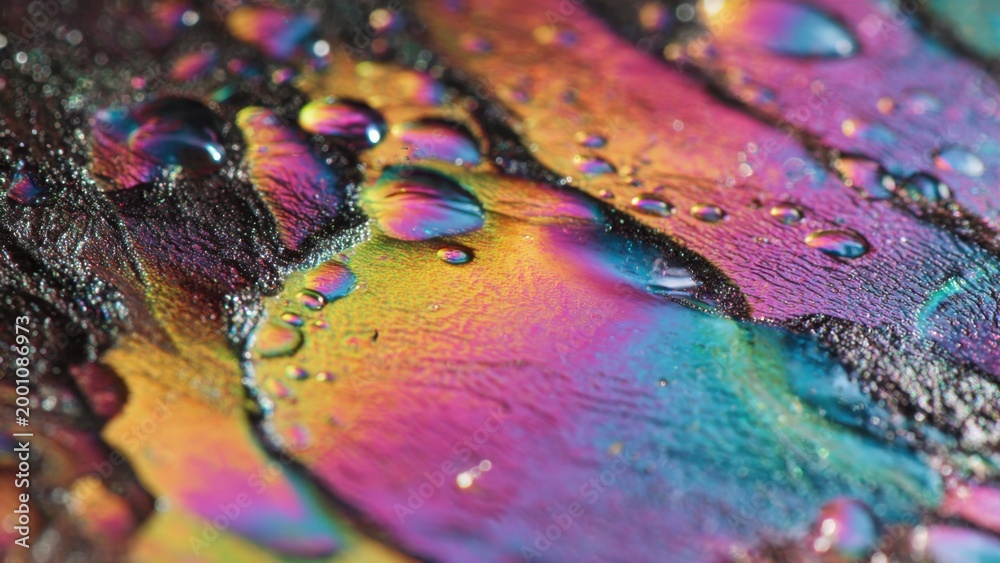 Fototapeta premium Rainbow Oil Slick with Water Droplets
