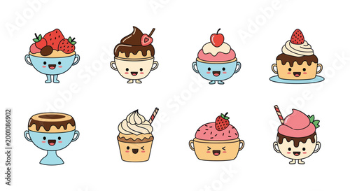 Cartoon desserts with cute characters