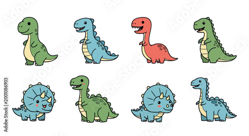 Cartoon dinosaurs collection vector illustration
