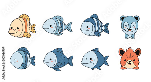 Cartoon fish and animal collection illustration