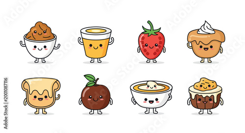 Cartoon food characters on white background