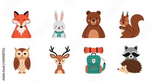 Cartoon forest animals and backpack