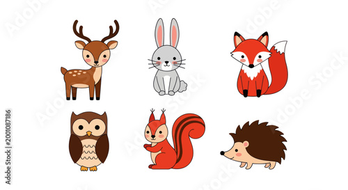 Cartoon forest animals collection on white