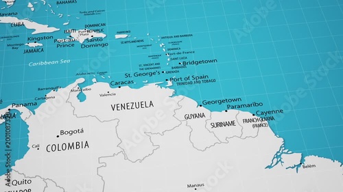 Caribbean and Northern South America Political Map Close-Up with Cities and Borders