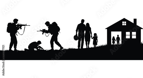 Family defending their home a silhouette illustration of resilience and protection