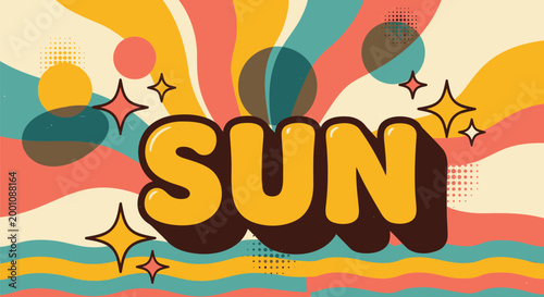 Vibrant sun graphic, colorful abstract background, retro style illustration, sunny icon