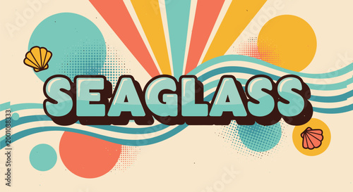 Seaglass, colorful beach, summer vibes, vector graphic