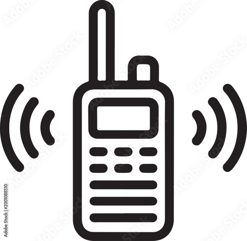 Black outline icon of a portable handheld radio walkie talkie with wireless signal waves