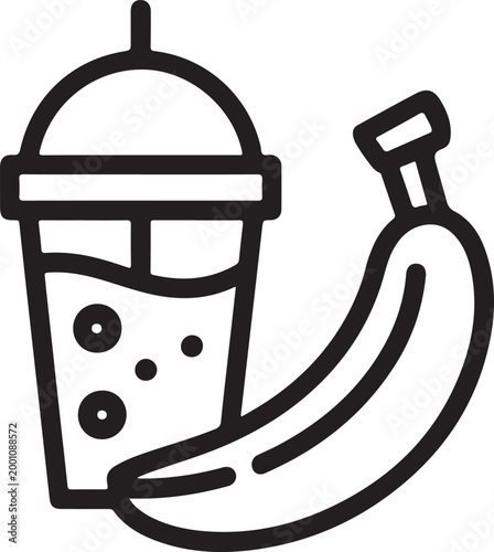 Banana smoothie drink in a plastic cup with a straw icon