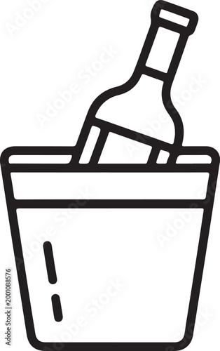 Wine bottle inside an ice bucket icon for celebration and restaurant menu design