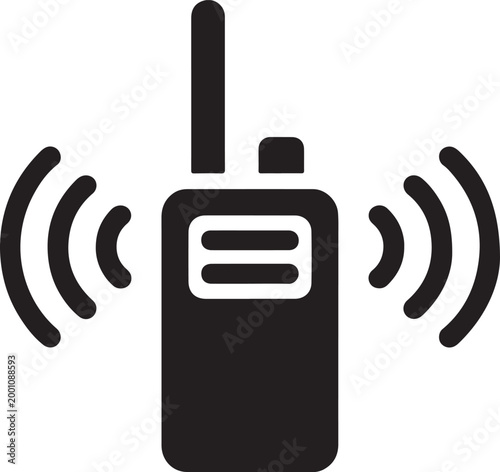 Black walkie talkie radio icon with wireless signal waves