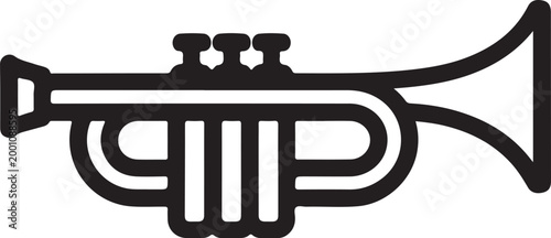 Simple black and white line art icon of a musical trumpet instrument