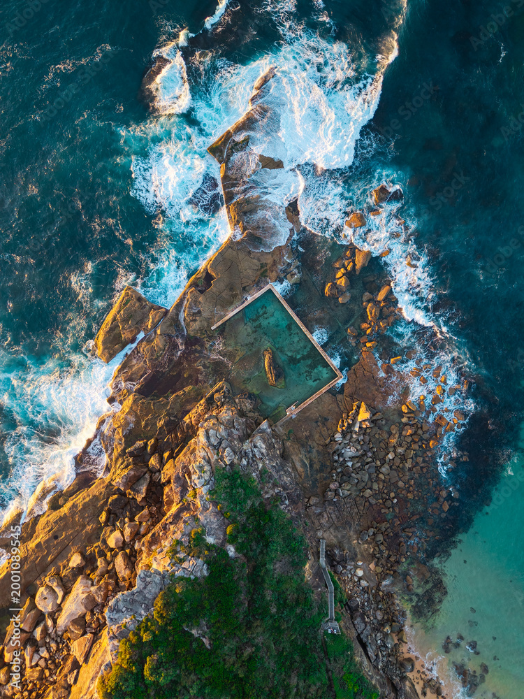 Fototapeta premium Aerial view of North Curl Curl rock pool, Sydney, Australia.