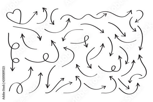 Set of hand drawn arrows on white background