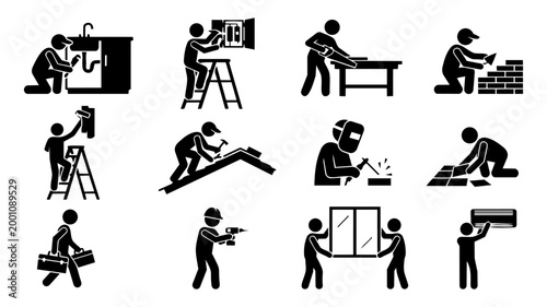 Craftsman and Tradesman Icons – Handyman, Construction and Skilled Worker Silhouettes
