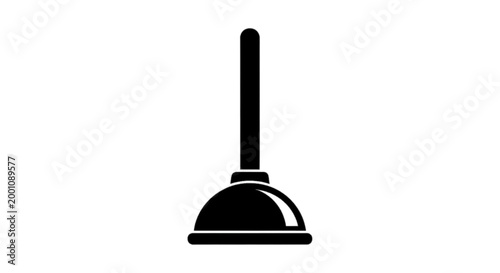 Minimal black silhouette icon, simple flat vector, bold black shape, no, no shading black silhouette of a plumbing plunger on a, flat icon style