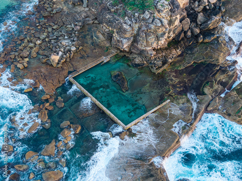 Morning aerial view of North Curl Curl rock pool, Sydney, Australia.
