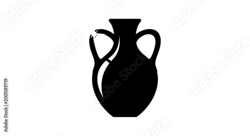 Minimal black silhouette icon, simple flat vector, bold black shape, no, no shading silhouette of an ancient greek amphora vase on a, flat icon style