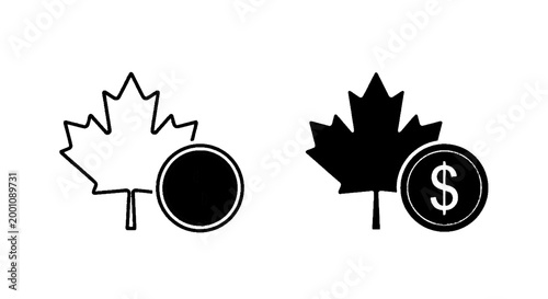 Minimal black silhouette icon, simple flat vector, bold black shape, no, no shading canadian dollar currency icon set on a, flat icon style