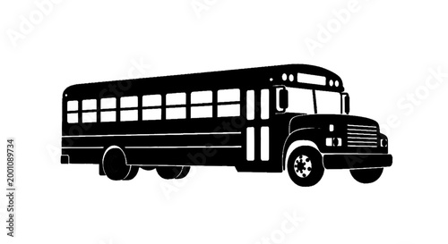 Minimal black silhouette icon, simple flat vector, bold black shape, no, no shading black silhouette of a school bus on a, flat icon style