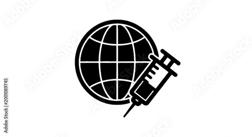 Minimal black silhouette icon, simple flat vector, bold black shape, no, no shading global vaccination icon on a, flat icon style