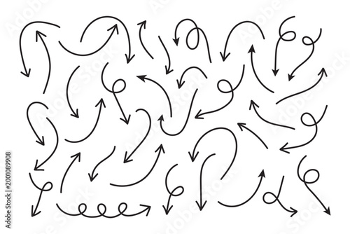 Chaotic arrows pointing in different directions on white background