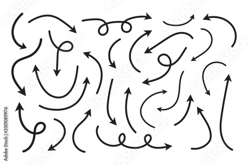 Chaotic arrows pointing in multiple directions on white background