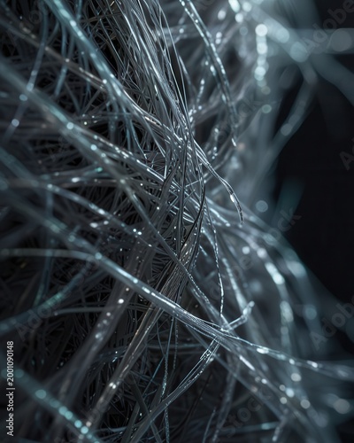 Glowing Strand Network Fiber Optic Background In Abstract Silver Gray Lightwave Formation