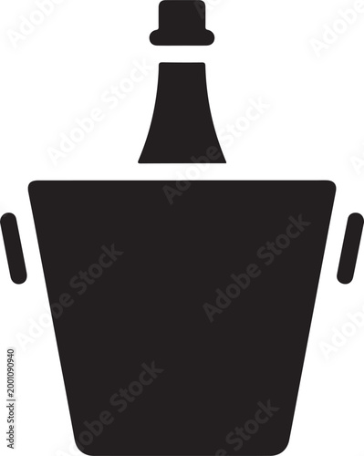 Champagne bottle in an ice bucket icon for celebration and party events