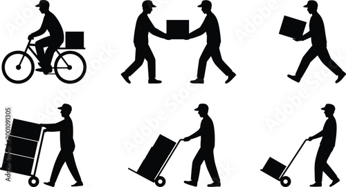 Delivery Men with Packages Silhouettes vector