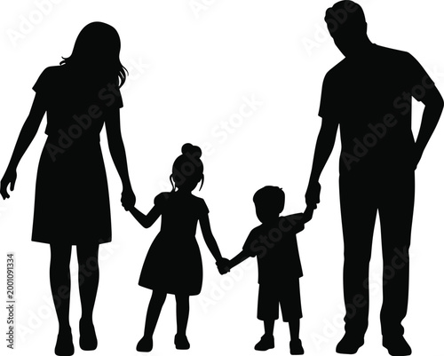 Family Holding Hands Silhouette vector