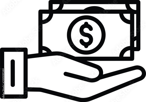 Hand Holding Stack of Dollar Bills Icon vector illustration