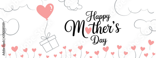 Happy Mother's Day Banner with Balloon and Gift happy mothers day