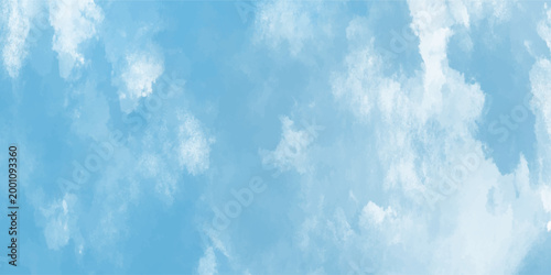 Soft blue sky watercolor texture with white clouds for atmospheric backgrounds and serene design elements