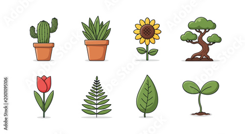 Cartoon plants and flowers collection
