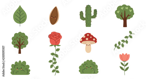 Cartoon plants and nature elements set