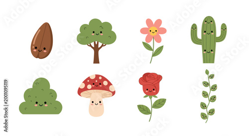 Cartoon plants and nature elements set