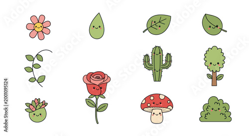 Cartoon plants and flowers collection