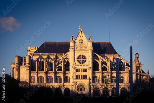 Gothic architecture against blue sky in Paris