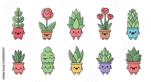 Cartoon plants collection on white background