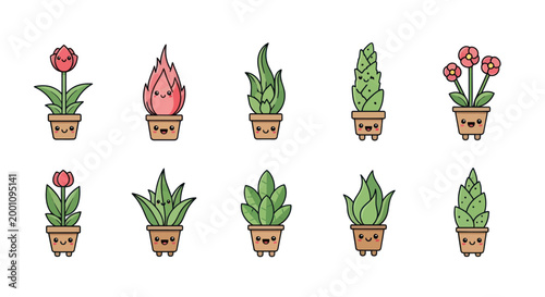 Cartoon plants collection on white background