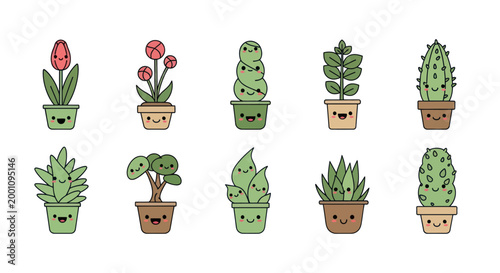 Cartoon plants collection on white background