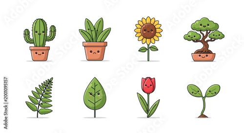 Cartoon plants collection on white
