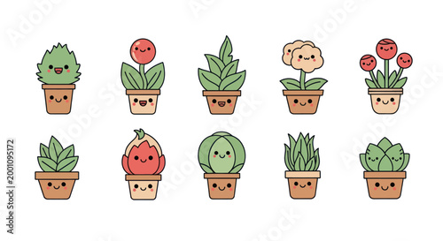 Cartoon plants in pots illustration