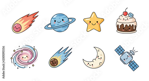 Cartoon space elements on white background