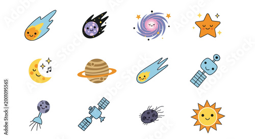 Cartoon space elements on white background