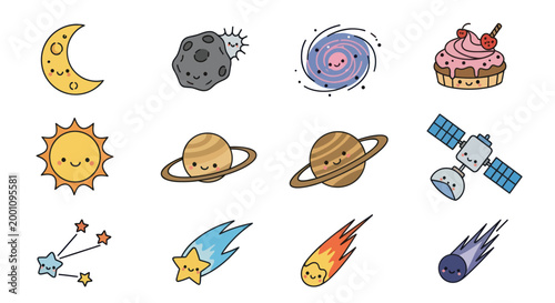 Cartoon space elements on white background