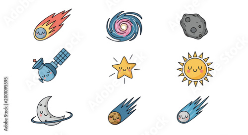 Cartoon space elements on white background