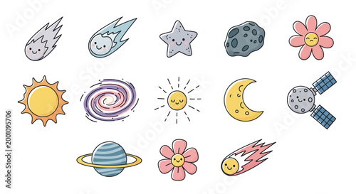 Cartoon space objects and celestial bodies