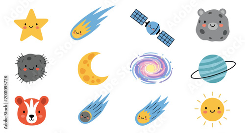 Cartoon space objects illustration